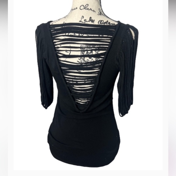 Bisou Bisou Goth Glsm Black Sweater Top V-Neck Blouse with Cutout Sleeves - Picture 4 of 12